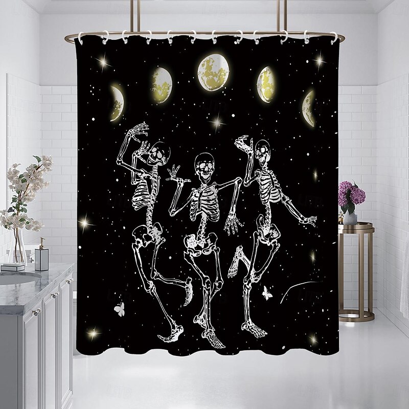 Halloween Skull Shower Curtain, Modern Machine Washable Waterproof Polyester Fabric for Bathroom Decor Bathtub with 12 Hooks