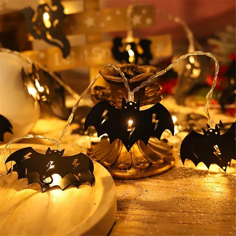 1.5M-10Leds Halloween Bat Crow Ghost Light String LED Iron Shaped Light Night Light Lighted Ghosts Festival Party Decoration Light Garden Courtyard Atmosphere Light Batteries Powered 1PC4