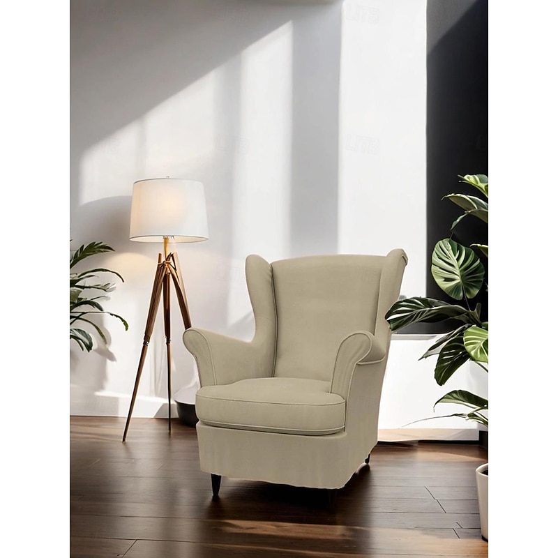 Wing Chair Cover Cotton Twill Armchair Cover Regular Fit with Armrests Machine Washable STANDcover LITB PRIME cover