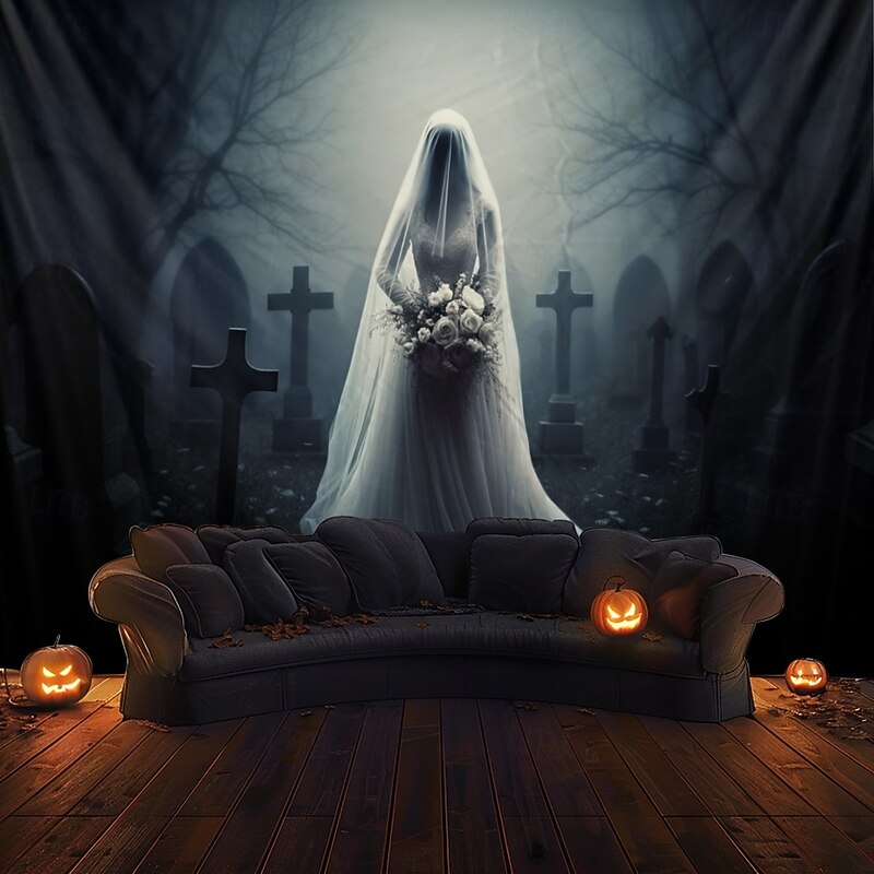 Halloween Decorations Ghost Bride Hanging Tapestry Wall Art Large Tapestry Mural Decor Photograph Backdrop Blanket Curtain Home Bedroom Living Room Decoration