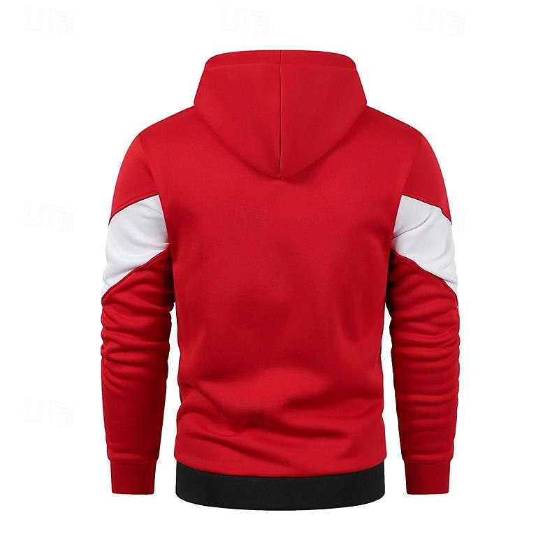 Men's Full Zip Hoodie Zip Up Hoodie White Red Blue Khaki Hooded Color Block Zip Up Patchwork Sports & Outdoor Daily Holiday Polyester Streetwear Basic Casual Spring &  Fall Clothing Apparel Hoodies4