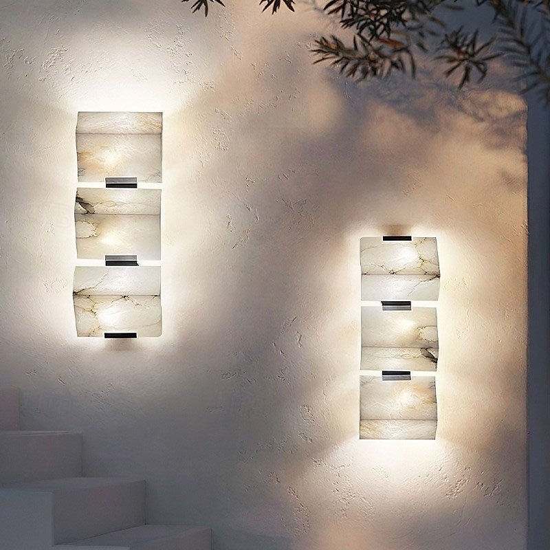 LED Indoor Wall Lights Warm White 16/33/50cm 1-Light Alabaster Staircase Nordic Style Stone Copper Wall Lamp for Living Room Bedroom 85-265V3