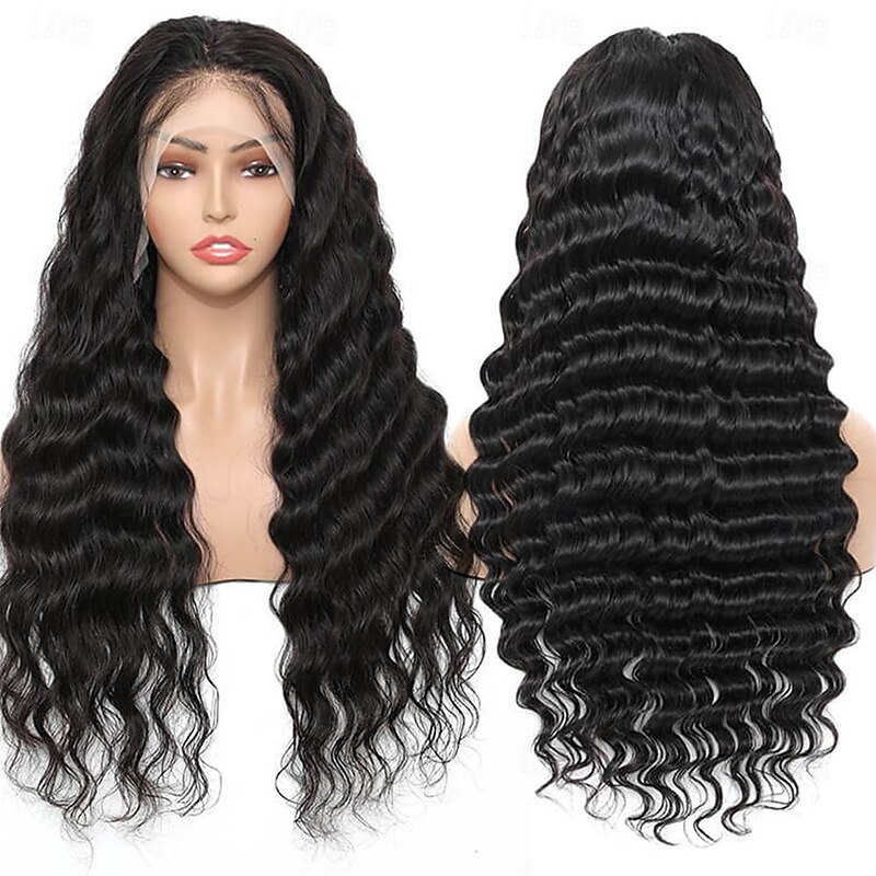 Human Hair Pre Plucked Human Hair 13X4 HD Transparent Loose Deep Wave Lace Front Wigs Human Hair for Black Women 150% Density Bleached knots with Baby Hair 20 Inch2