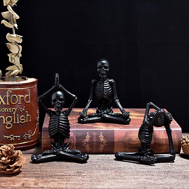 Halloween Yoga skeleton figure decoration with skull resin craft knickknacks2