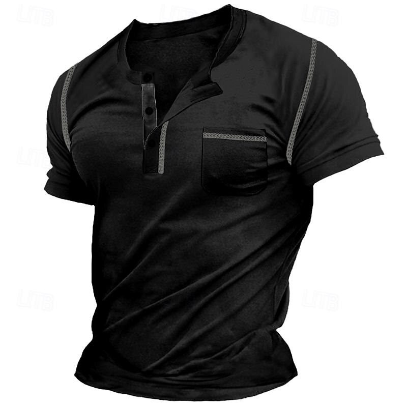 Men's Henley Shirt Tee Top Plain Henley Street Vacation Short Sleeves Pocket Vintage Style Clothing Apparel Fashion Designer Basic4