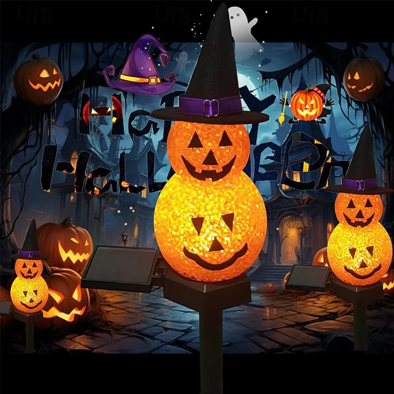Solar Halloween Lawn Light Hat Pumpkin Light Atmosphere Garden Lights Halloween Party Outdoor Waterproof Decoration 1PC2