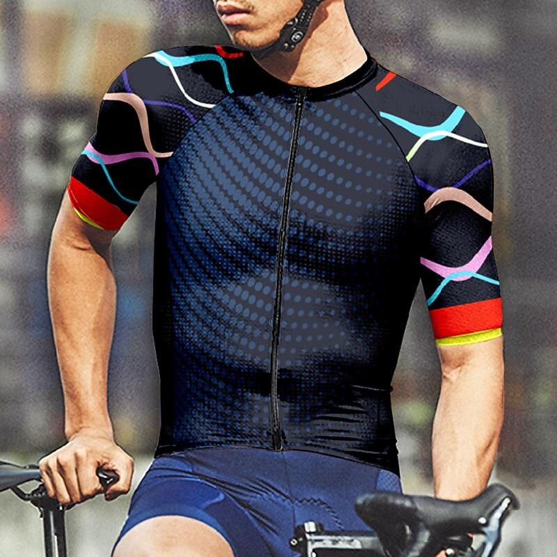 Men's Cycling Jersey Color Block Geometic Short Sleeve Bike Tee Tshirt Jersey Top with 3 Rear Pockets Mountain Bike MTB Quick Dry Breathable Sports Red Navy Blue Blue Clothing Apparel3