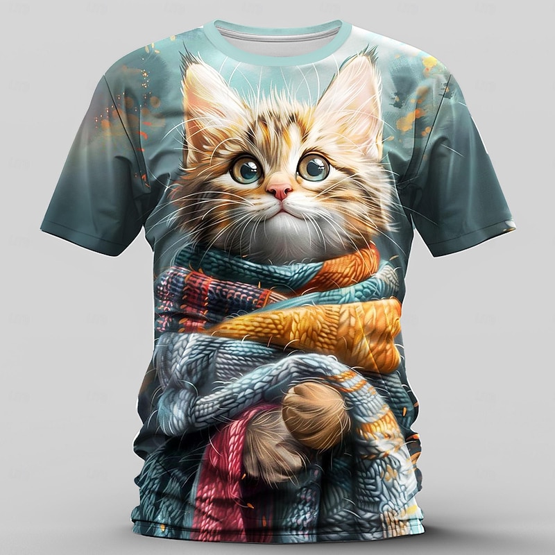 Men's Graphic Cat T Shirt Short Sleeve T shirt 3D Print Crew Neck Shirt Retro Vintage Casual Street Style Sports Outdoor Holiday Going out Blue Orange Spring & Summer Clothing Apparel S M L XL 2XL 3XL