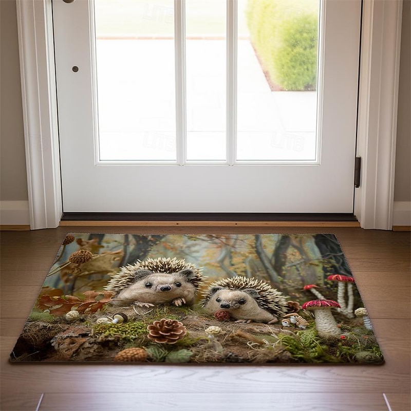 Hedgehog Forest Mushroom Doormat Kitchen Mat Floor Mat Non-Slip Area Rug Oil Proof Rug Indoor Outdoor Mat Bedroom Decor Bathroom Mat Entrance Rug3