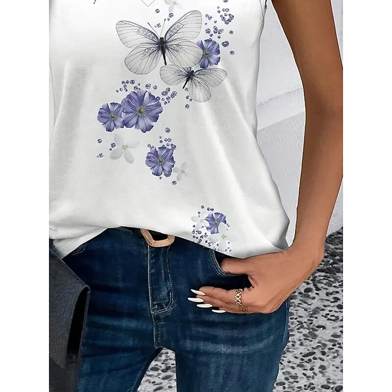 Women's Camisole Tank Top Casual Floral Butterfly Print Sleeveless Sleeveless Regular Tops Notched Neck Daily White Summer3