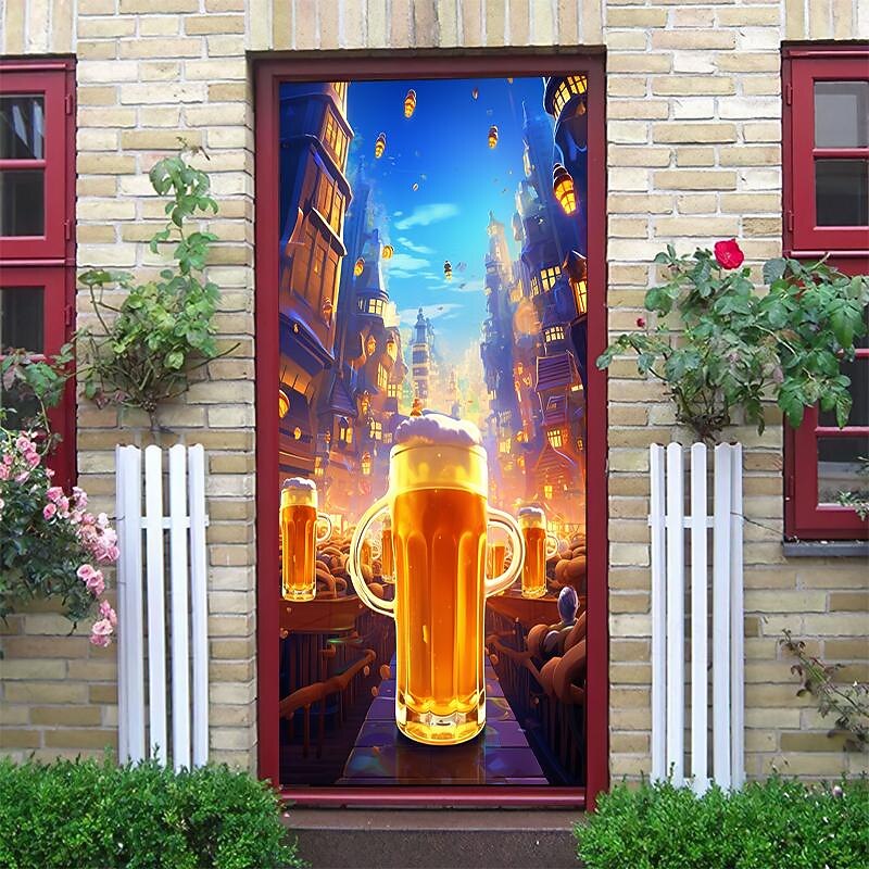 Beer Door Covers Door Tapestry Door Curtain Decoration Backdrop Door Banner for Front Door Farmhouse Holiday Party Decor Supplies3