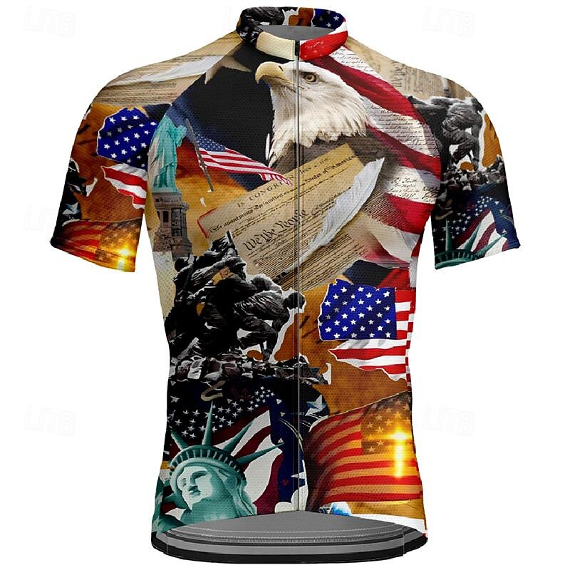 Men's Cycling Jersey Lion National Flag Short Sleeve Bike Tee Tshirt Jersey Top with 3 Rear Pockets Mountain Bike MTB Quick Dry Breathable Sports Red Blue Brown Clothing Apparel