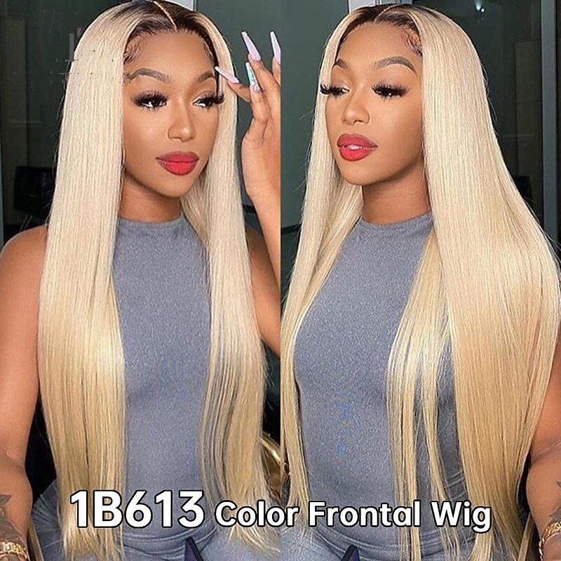 Remy Human Hair 13x4 Lace Front Wig Free Part Malaysian Hair Straight Blonde Multi-color Wig 150% Density with Baby Hair Glueless Pre-Plucked For wigs for black women Long Human Hair Lace Wig