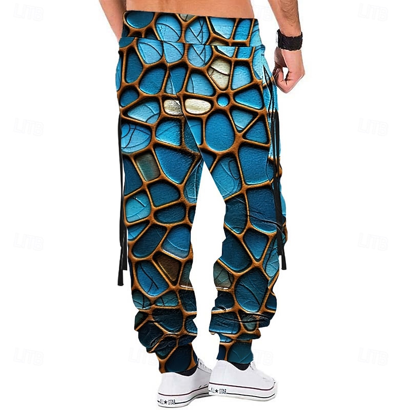 Men's Graphic Sweatpants Joggers Pants Trousers Mid Waist Drawstring Elastic Waist Vintage Casual Outdoor Street Dailywear Pocket Spring Fall Winter 3D Print Blue2