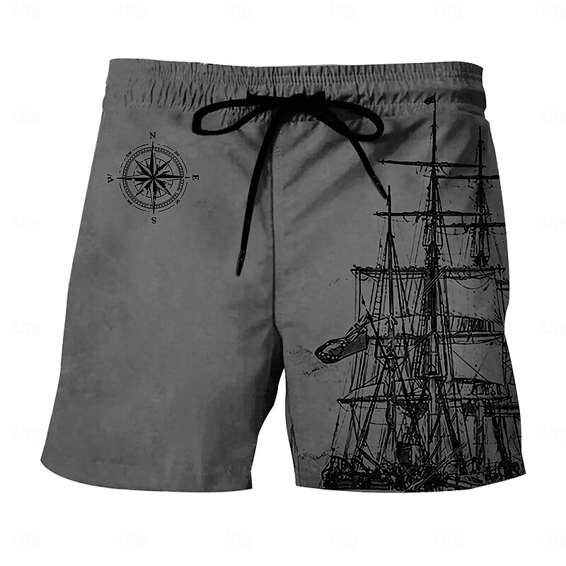 Men's Sailboat Swim Trunks Swim Shorts Board Shorts Mid Waist Vintage Fashion Designer Casual Daily Holiday Pocket Drawstring Elastic Waist Designer Clothing Apparel4