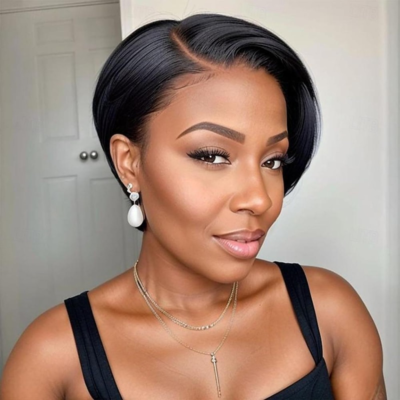 Pixie Cut Wig Straight Short Bob Wig Human Hair 13x4x1 T Part Pixie Cut Lace Front Wigs for Black Women - Main Image