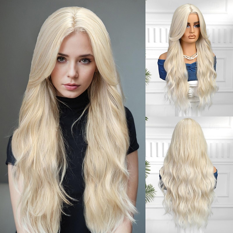 Synthetic Lace Wig Body Wave Style 30 inch Blonde Middle Part U Part Wig Women's Wig Light golden