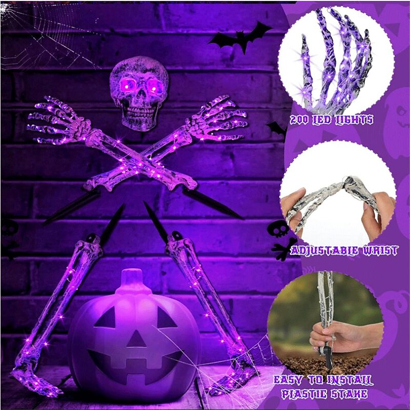 Halloween Lighted Skeleton Lamp Courtyard Garden Decoration Props LED Luminous Ghost Hand Skeleton Hand Ground Inserted Lamp Holiday Atmosphere Decoration Props US 110V  1PC2