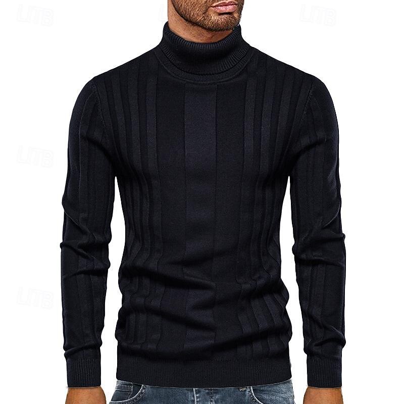 Men's Pullover Sweater Jumper Knit Sweater Mens Turtle Neck Jumper Ribbed Knit Regular Knitted Plain Turtleneck Fashion Basic Daily Wear Date Clothing Apparel Fall & Winter Black Yellow S M L3