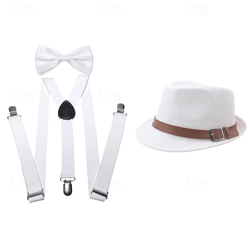 Retro Vintage Roaring 20s 1920s Panama Hat Accesories Set The Great Gatsby Fancy Dress Men's Masquerade Event / Party Bachelorette Party Adults' Cravat Hat Suspenders2
