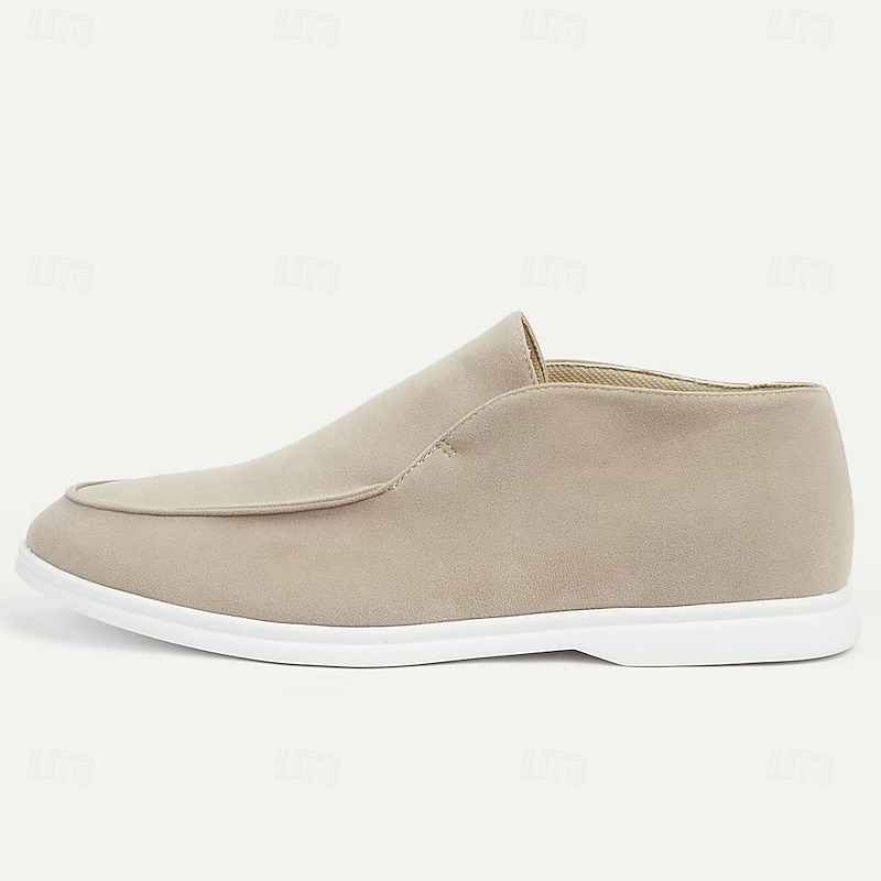 Men's Beige Slip-On Suede Loafers with White Sole for Casual Wear3