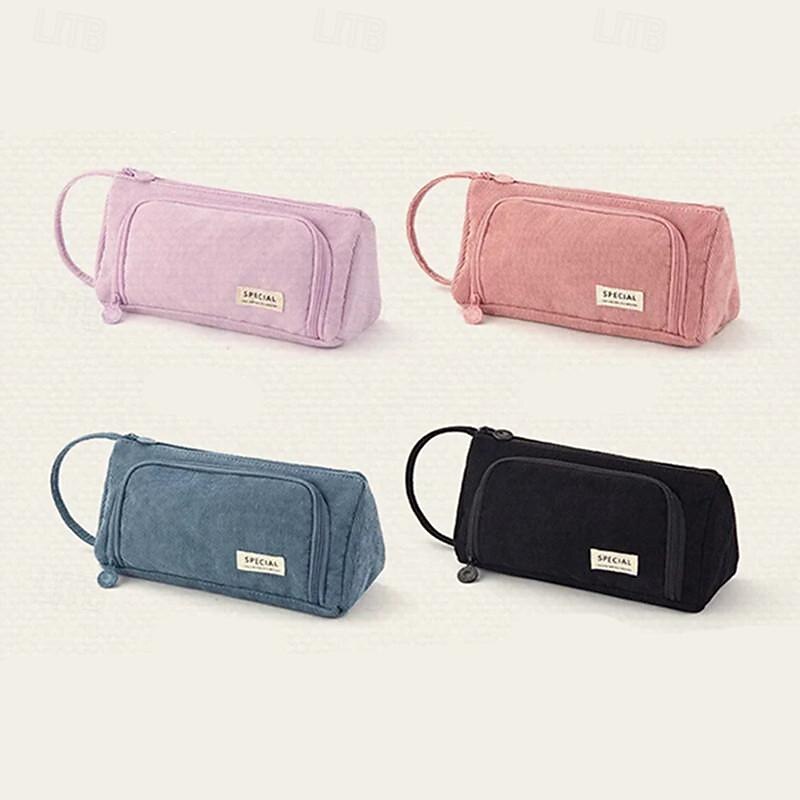Multi-function Pencil Case Corduroy High Capacity Pencil Case for High School Students2