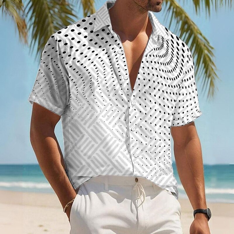 Men's Geometric Gradient Geometric Pattern Button Up Shirt Printed Shirts Short Sleeve Casual Vacation Home Daily Summer Turndown Print Button-Down Black White