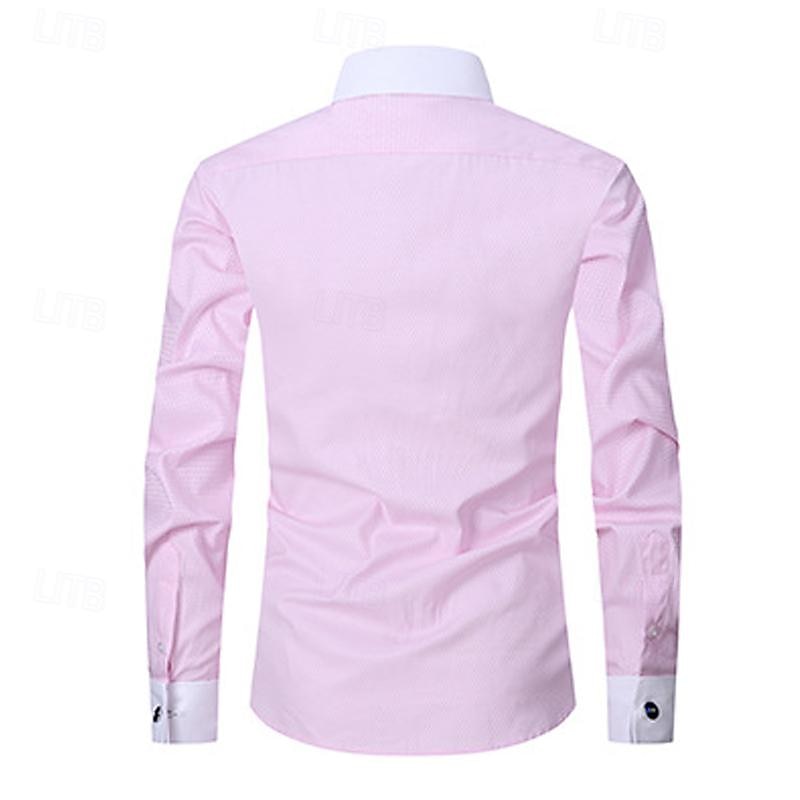 Men's Shirt Dress Shirt Button Up Shirt Plain Wedding Party Pink Blue Light Purple Long Sleeve Lapel Spring &  Fall Clothing Apparel Front Pocket2