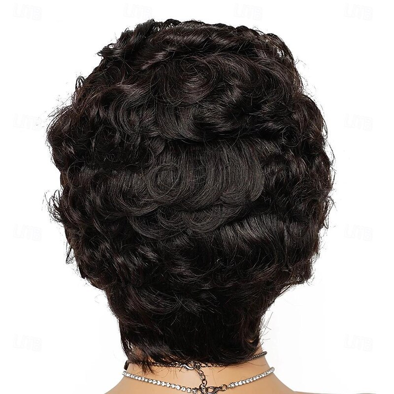 Pixie Curly Wigs 13*4 Lace Frontal Human Hair Wig Black Color Indian Hair Short Bouncy Curly Side Part Front Lace4