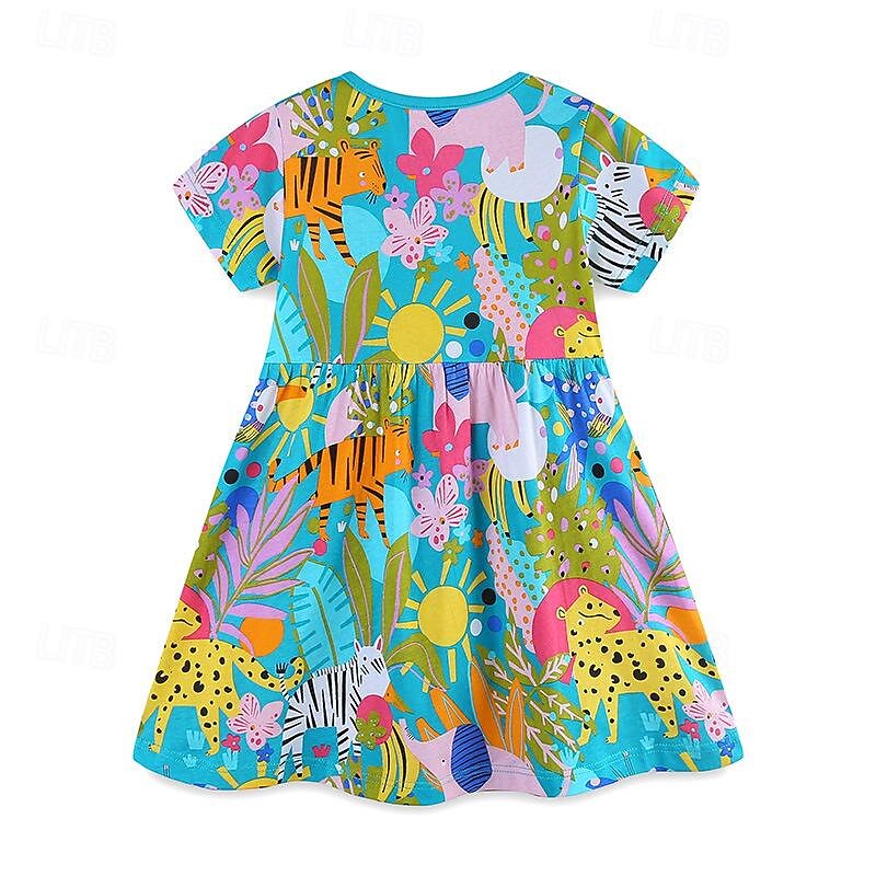 Girls' 3D Animal Cartoon Dress Short Sleeve Summer Vacation Daily Holiday Princess Beautiful Sweet Little Kids(4-7ys) 4-7 Years Casual Dress Above Knee Regular Fit3