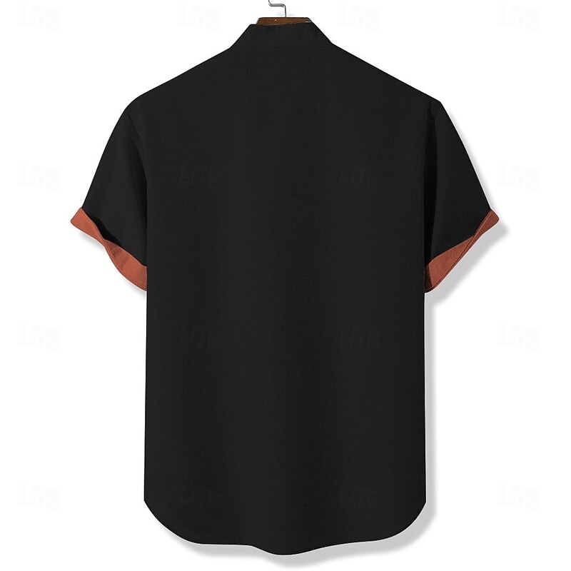 Men's Boardmasters Music Guitar Shirt Button Up Shirt Short Sleeve Casual Daily Summer Spring Grandad Collar Band Collar Button Up Pocket 3D Print Black Green2