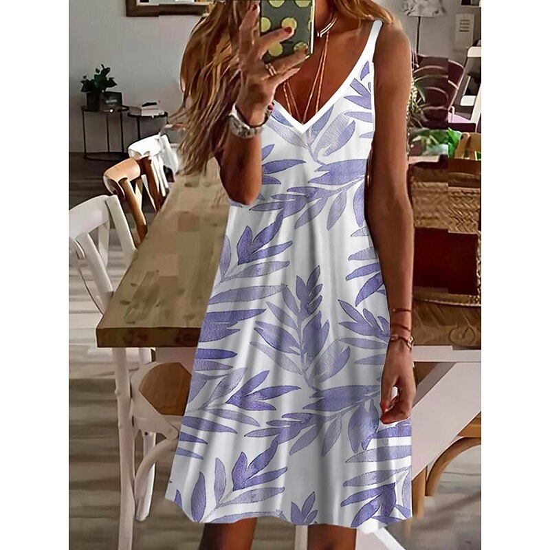 Women's Mini Dress Casual Dress Sundress Shift Dress Summer Dress Vacation Sexy Casual Outdoor Vacation Daily Regular Fit Print Sleeveless V Neck Spaghetti Strap Yellow Pink Blue Purple Summer Spring4