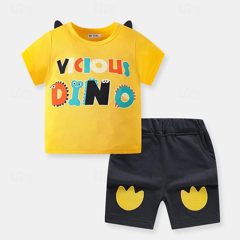 Boys 3D Cartoon Letter T-shirt & Shorts Short Sleeve Summer Active Sports Fashion Kids 4-7 Years Crew Neck Outdoor Vacation Sports Tailored Fit