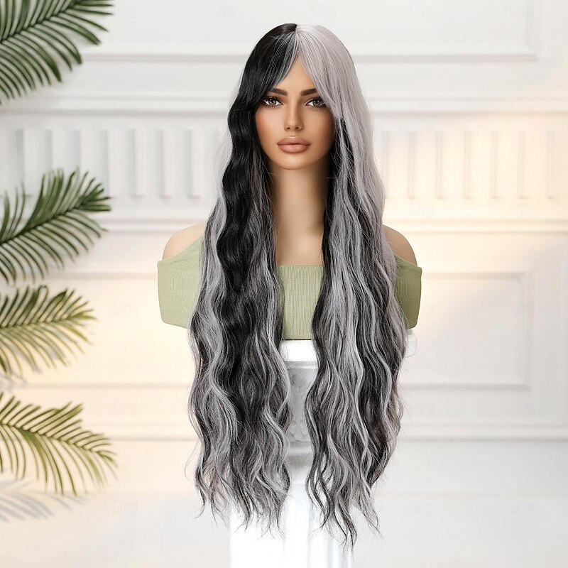 Synthetic Wig Uniforms Career Costumes Princess Straight kinky Straight Middle Part Layered Haircut Machine Made Wig 30 inch Black Synthetic Hair Women's Cosplay Party Fashion Natural Black2