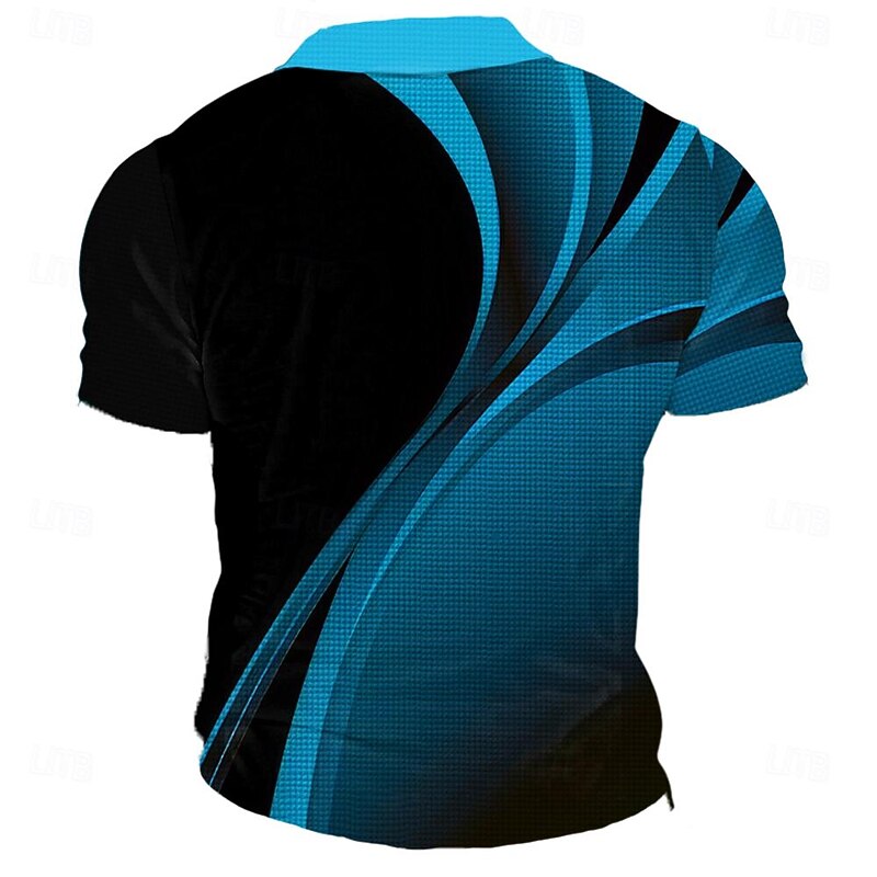 Men's Geometric Waffle Polo Shirts Golf Shirt Short Sleeve Polo Shirts Collared Shirts Vacation Wear Formal Wear Festival Wear Buttons 3D Print Summer Spring Blue2