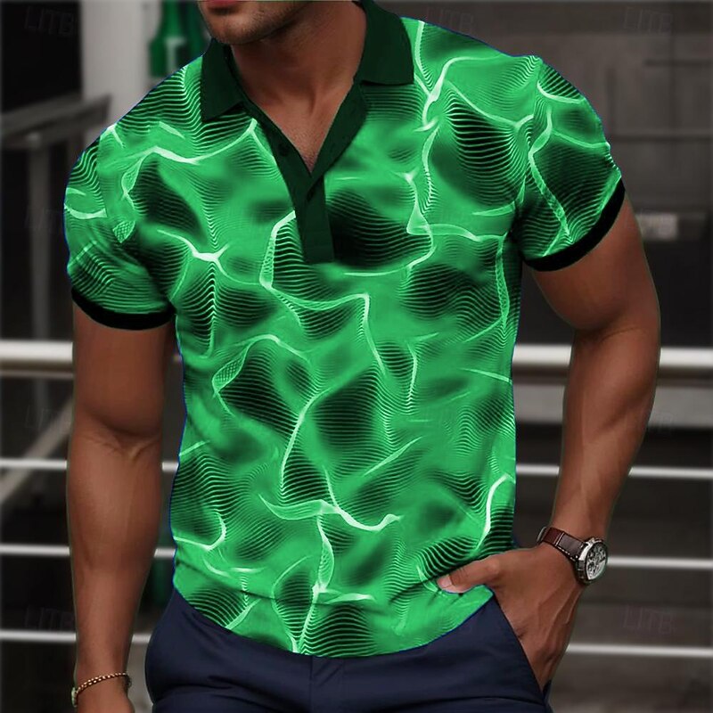 Men's Graphic Polo Shirts Golf Shirt Short Sleeve Polo Shirts Collared Shirts Vacation Wear Rave Wear Party Outfits 3D Print Buttons Spring & Summer Blue Orange Green4