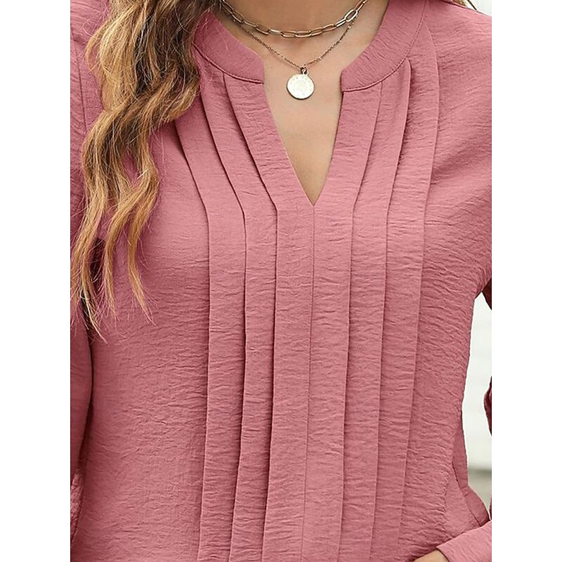 Women's Blouse Ruched Work Stylish Modern Bishop Sleeve Long Sleeve Black Spring Fall3