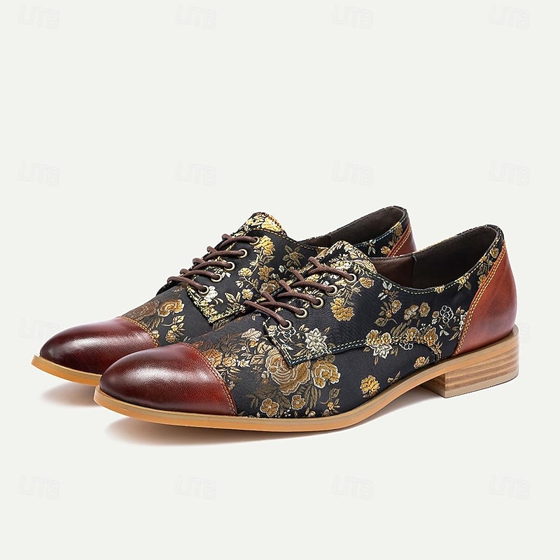 Men's Black and Gold Floral Leather Oxford Shoes - Elegant and Stylish Footwear for Formal Events and Everyday Wear2
