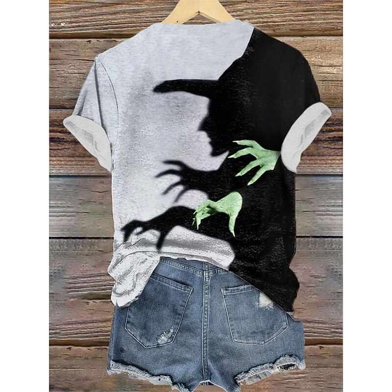 Halloween Women's T shirt Witch Tee Daily Casual Short Sleeve Purple Summer2