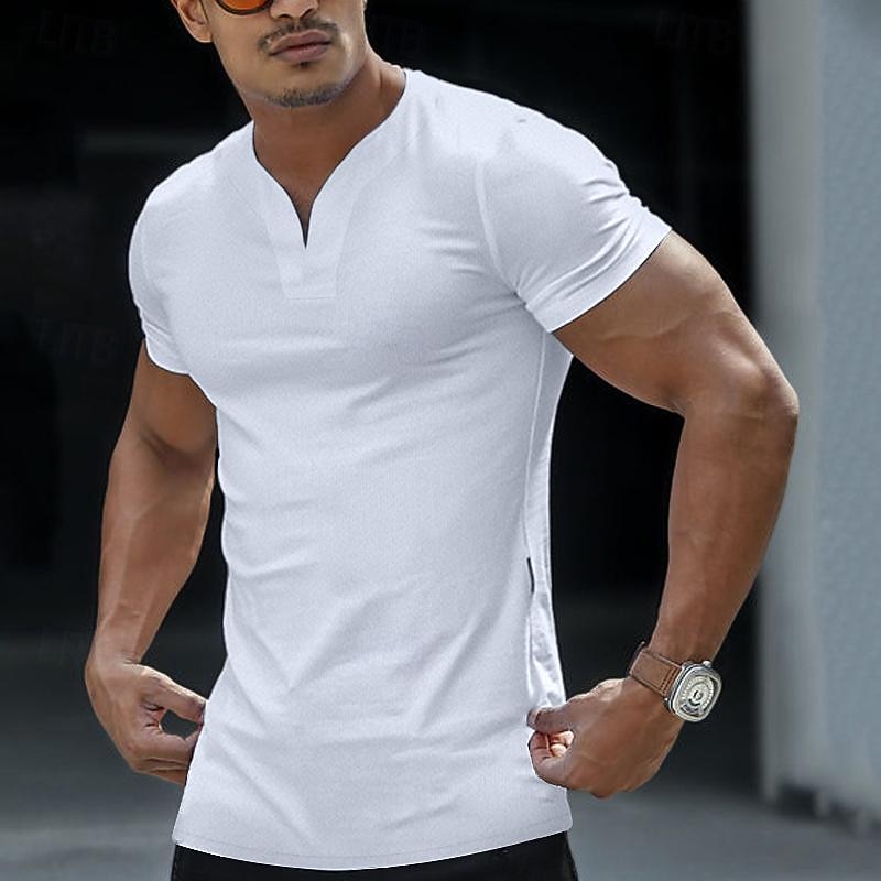 Men's T Shirt Tee Top Short Sleeve V Neck Summer Plain Sports Fashion Lightweight V Neck Vacation Casual Holiday Light Blue Black White Top Tee for Men