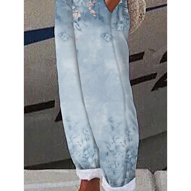 Women's Cotton Linen Pants Baggy Pants Linen Like Vacation Designer Ankle-Length Mid Waist Polka Dot Flower / Floral Side Pockets Baggy Print Comfort Micro-elastic Casual Daily3