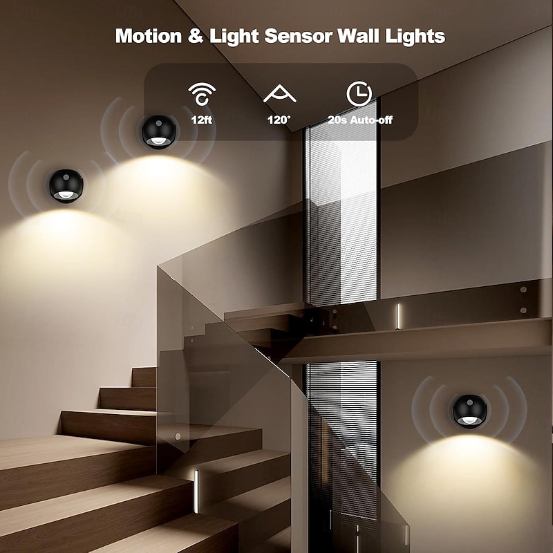 Motion Sensor Wall Light Picture Light Battery Powered/USB Rechargeable LED Wall Lamp Stepless Dimming 360 Degree Rotating Wireless Wall Lights Bedroom Living Room Gallery Decoration 1/2pcs3