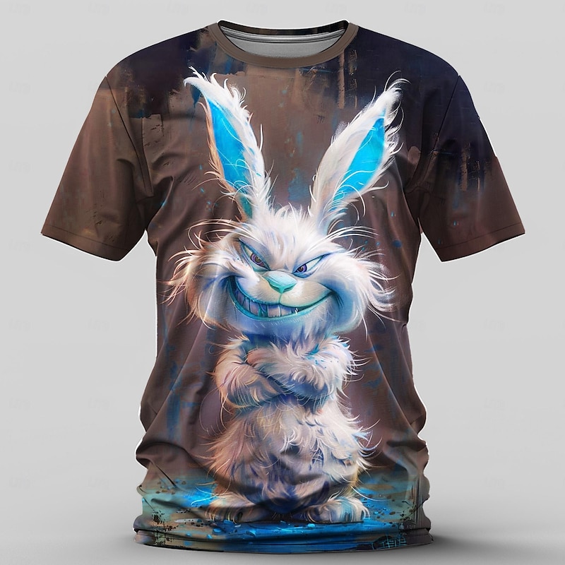 Men's Graphic Rabbit T Shirt Short Sleeve T shirt 3D Print Crew Neck Shirt Retro Vintage Casual Street Style Sports Outdoor Holiday Going out Blue Brown Spring & Summer Clothing Apparel S M L XL 2XL4