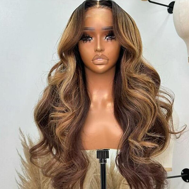 Unprocessed Virgin Hair 13x4 Lace Front Wig Middle Part Brazilian Hair Wavy Multi-color Wig 130% 150% Density with Baby Hair Highlighted / Balayage Hair Glueless Pre-Plucked For Women Long Human Hair2