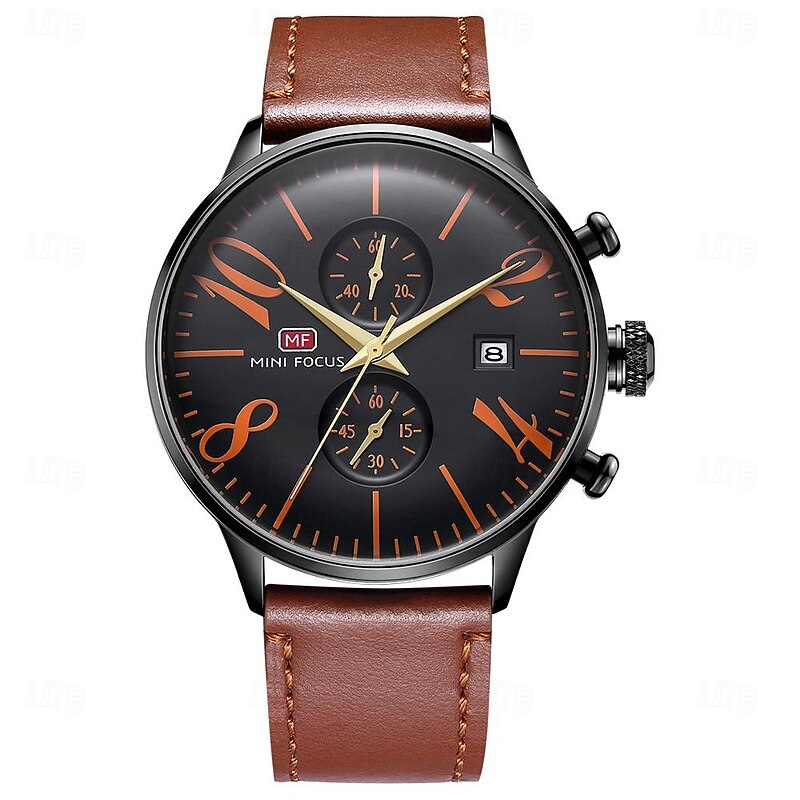 MINI FOCUS Men Quartz Watch Fashion Business Wristwatch Stopwatch Calendar Waterproof Decoration Leather Watch4