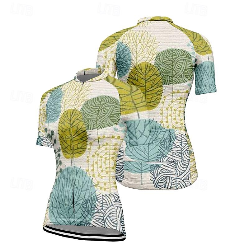Women's Cycling Jersey Leaf Short Sleeve Bike Tee Tshirt Top with 3 Rear Pockets Mountain Bike MTB Road Bike Cycling Quick Dry Front Zipper Wicking Sports Khaki Clothing Apparel4