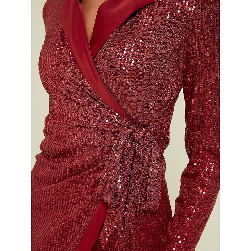 Black Sequin Deep V Wedding Guest/Party/Birthday Long Sleeve Mini Dress Wrap Dress dress to impress 20243