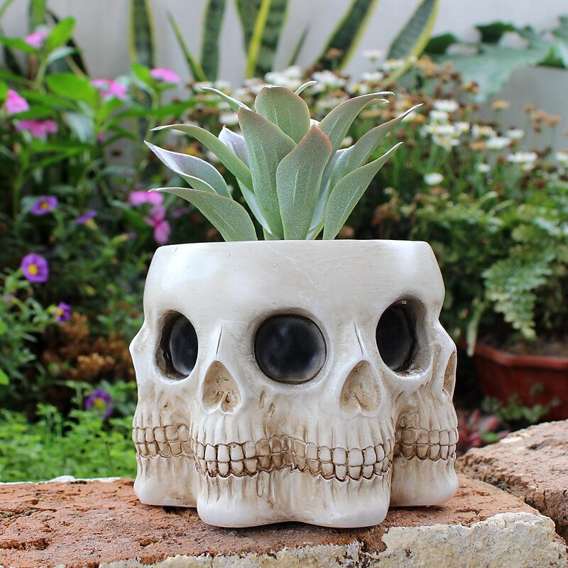 Halloween Multi-Faced Skull Resin Planter - Unique Creative Succulent Pot - Halloween Candy Bowl - Spooky Green Plant Pot Decoration4