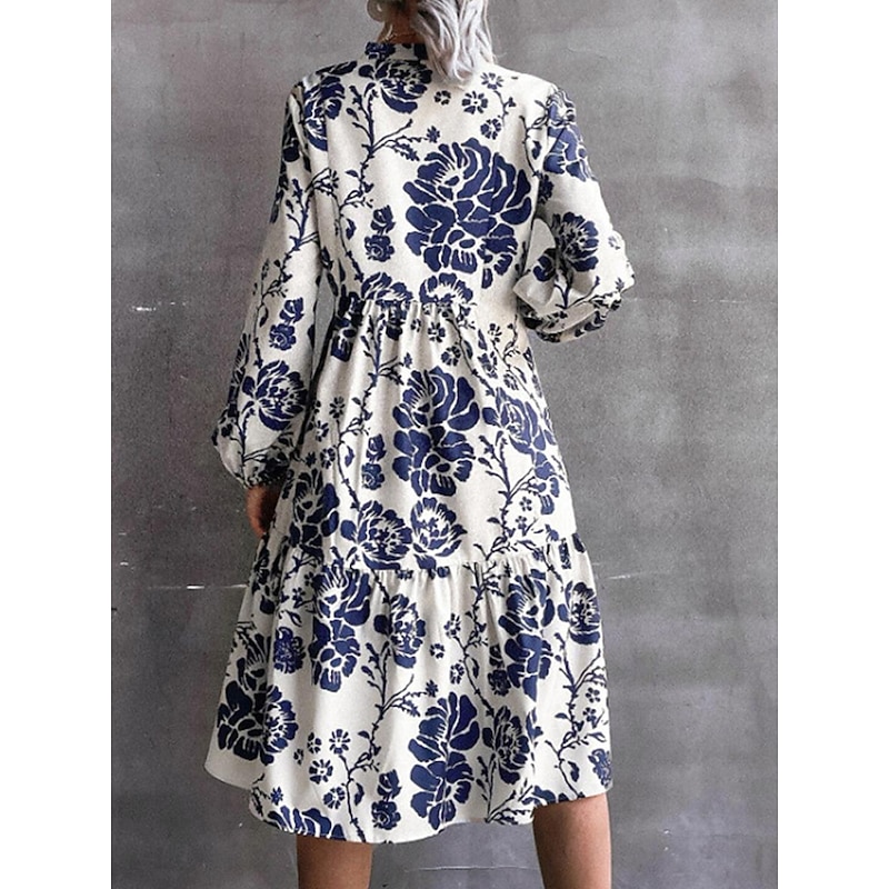Women's Casual Dress Swing Dress Floral Print Notched Neck Midi Dress Stylish Casual Daily Vacation Long Sleeve Fall3