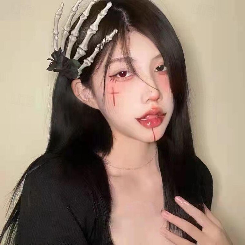 Spooky Chic Halloween Skull Hair Clip - Cute & Quirky Floral Design, Durable Plastic, Perfect For Teens & Adults2